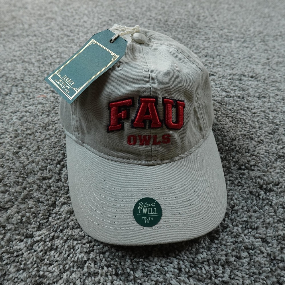 NEW FAU Owls Hat Cap Boys One Size Beige Strap Back NCAA Legacy Relaxed Youth